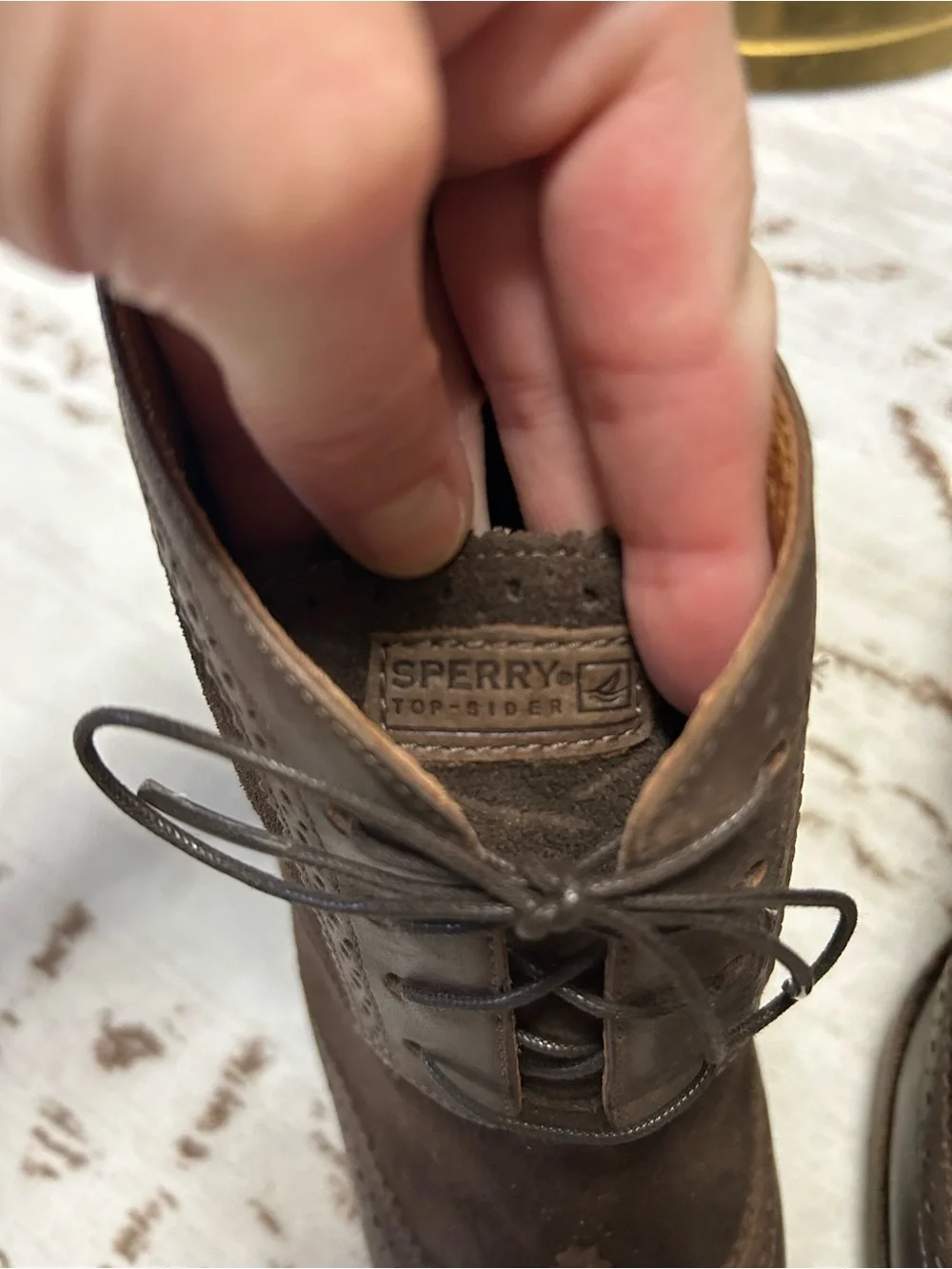New Sperry Brown Leather Suede Wingtip Lace Up Heeled Ankle Booties 7M